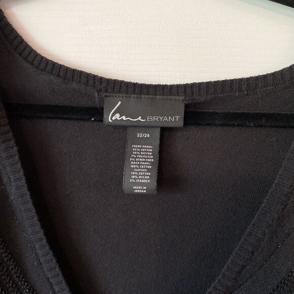 Lane Bryant Blouse Women’s Size 22/24 3/4 Sleeve V Neck Black Chevron Light - Picture 2 of 12